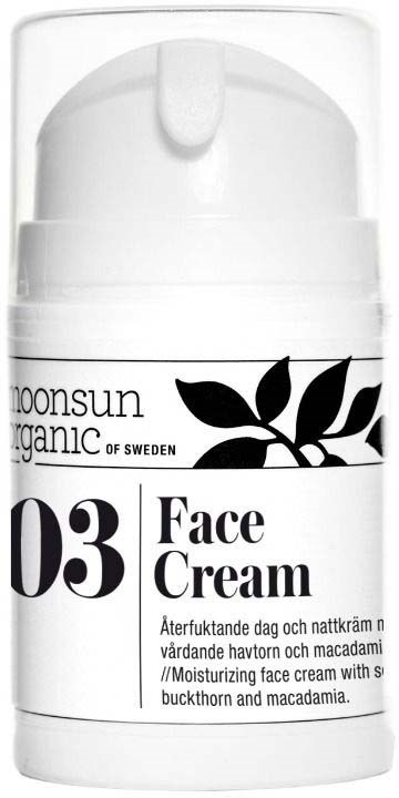 Een witte fles met 'Face Cream' label en een plantenafbeelding, geeft aan dat het voor huidverzorging is.