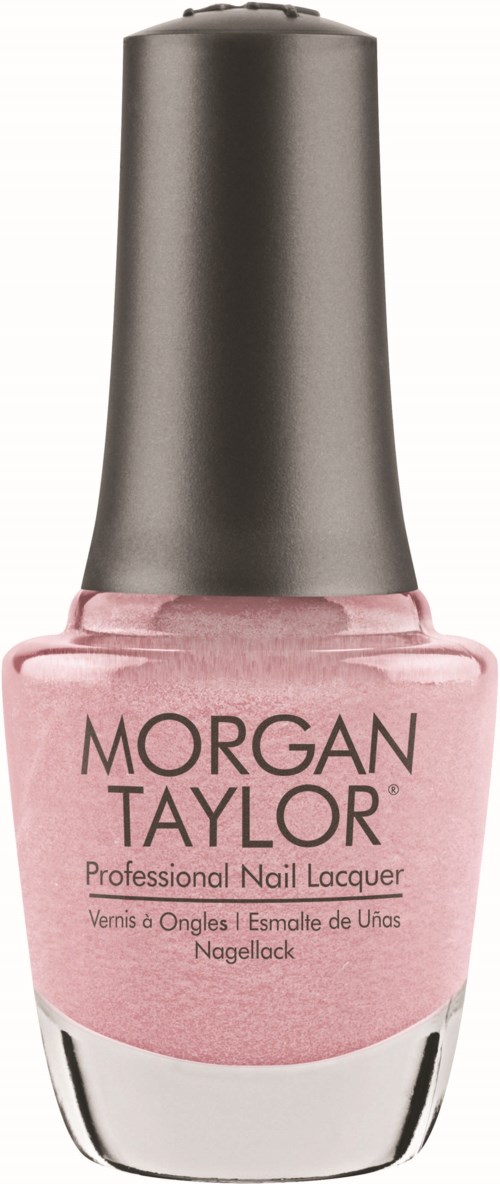 Pinke Nagellackflasche mit silberner Kappe, gekennzeichnet Morgan Taylor, professioneller Nagellack.