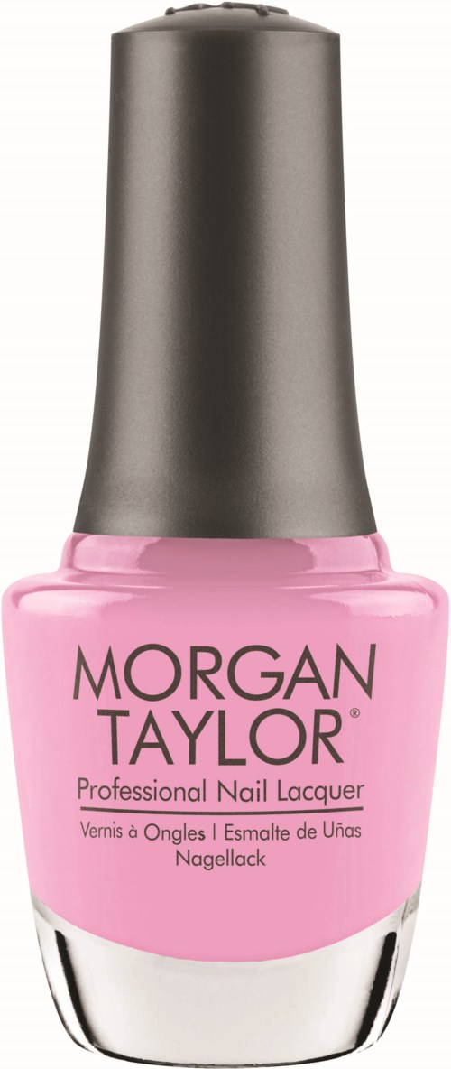 Eine rosa Flasche Morgan Taylor Professionell Nagellack mit silberner Kappe.