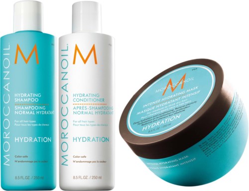 This is a set of hair care products: shampoo, conditioner, and a mask for hydration and intense treatment.