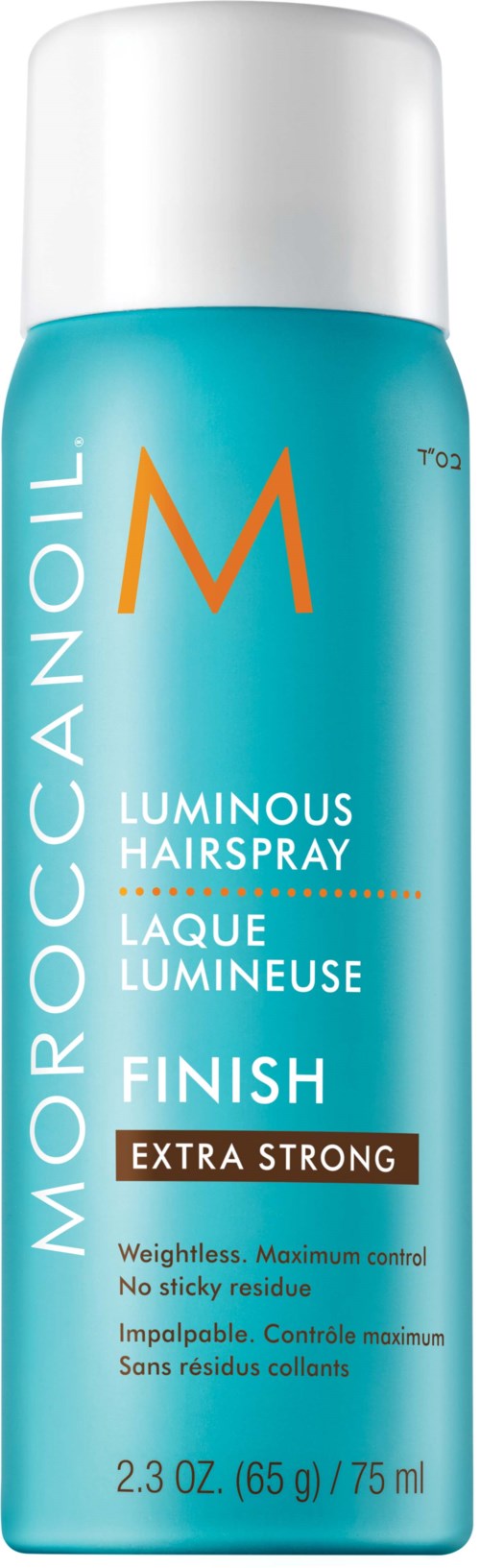 A blue spray can labeled 'Oro Calm Oil' with orange and white text, for hair styling.