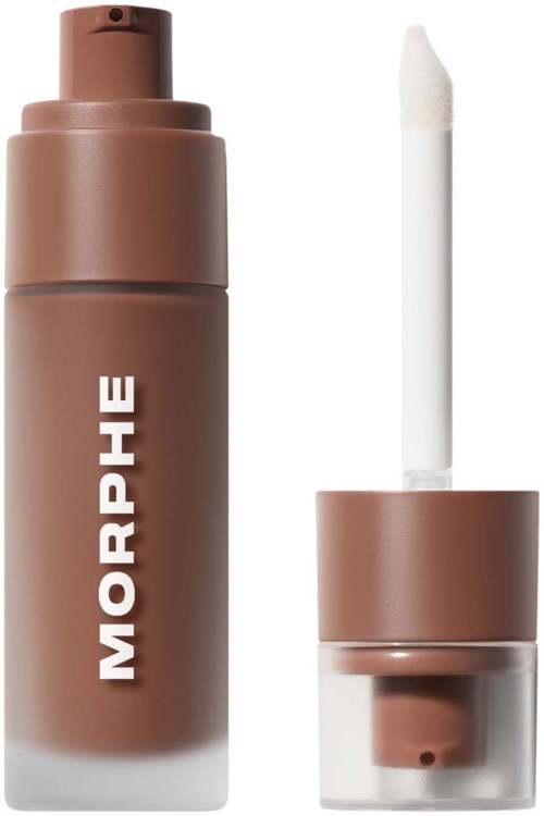 Morphe makeup-innstilling spray i brun flaske med hvit kork og spraymunnstykke.