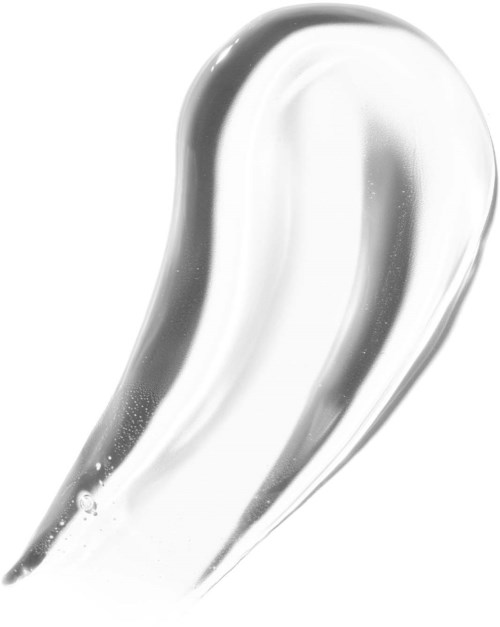 Klart gel med glatt, skinnende tekstur og vannflekker på hvit bakgrunn.