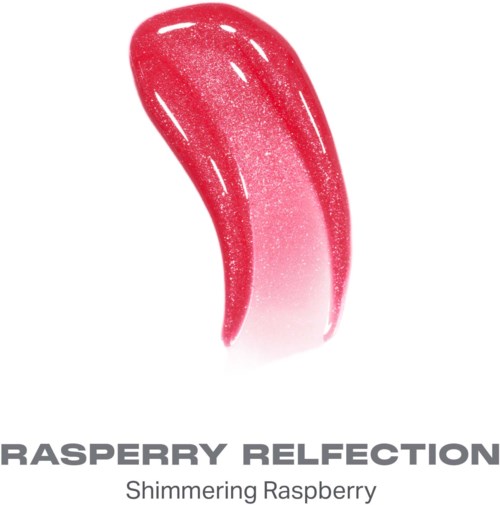 En glansig gel i hallonfärg med gradient och glänsande effekter, märkt Raspberry Reflection, som glänser som hallon.