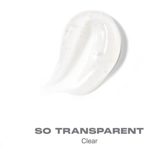 En tydlig, genomskinlig gel eller kräm visas med orden SO TRANSPARENT och Clear under.