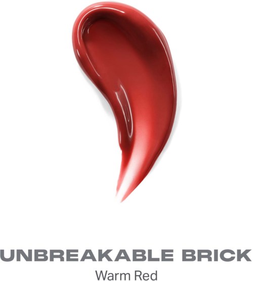 En slät, böjd röd form med orden UNBREAKABLE BRICK och Warm Red under.