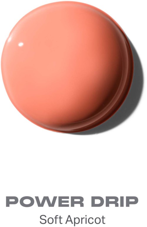 En rund, aprikosfärgad föremål med skugga, märkt som Power Drip Soft Apricot.