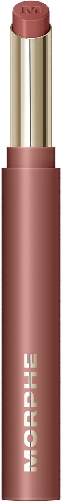 En beige läppstift med ett rosa-brunt skal och märket Micophee skrivet på det.