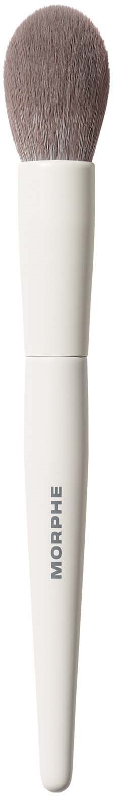 A white makeup brush with soft bristles and the word MORPHE written on the handle.