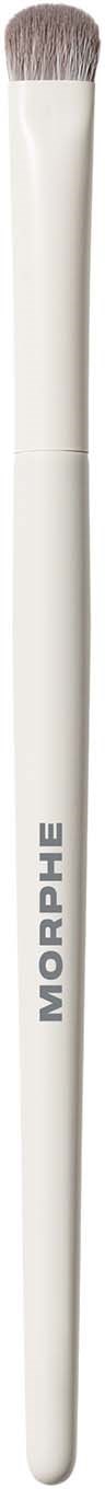 A white makeup brush with a rounded tip and the word MORPHE written on its handle.