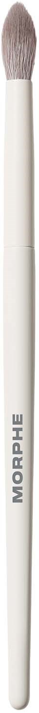 A white makeup brush with a soft, rounded tip and the word MORPHE written on the handle.