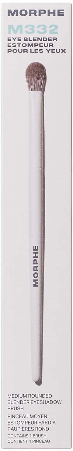 A slim, white makeup brush with a rounded tip, labeled Morphe M532, in their packaging.