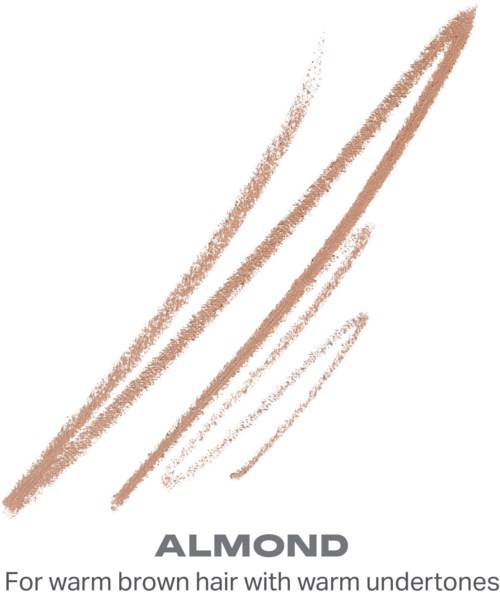 En logotyp med bruna text och streck som säger ALMOND, vilket visar en varm hårfärg.