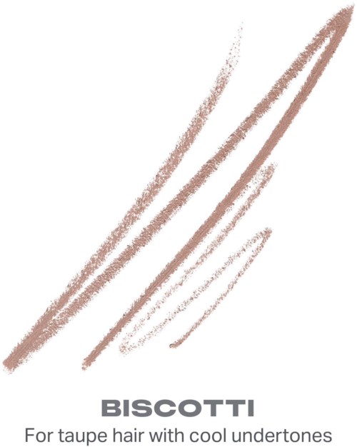 En logotyp med bruna klotterstreck och texten Biscotti för taupefärgat hår med kalla undertoner.