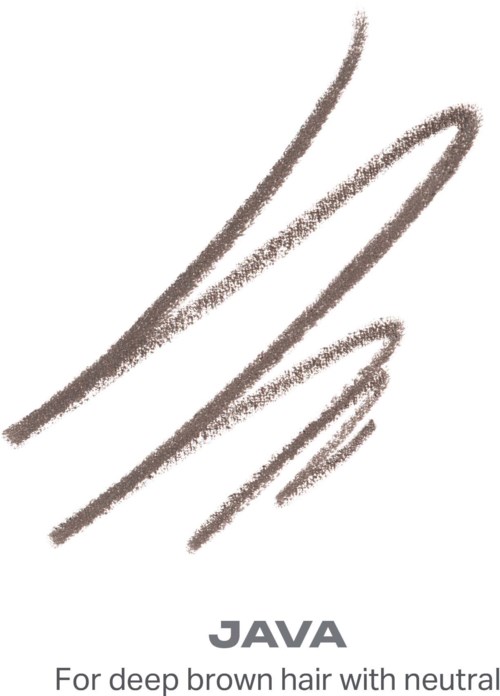 En grå logo med tre böjda linjer och ordet JAVA för djupt brunt hår med neutral ton.