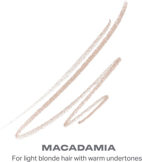 Text om ljus blond hår med varma undertoner, med titeln MACADAMIA.
