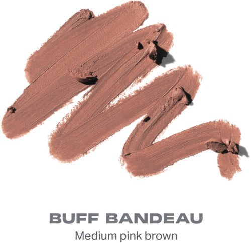 Prøver av medium rosa-brun krem makeup, merket Buff Bandeau.