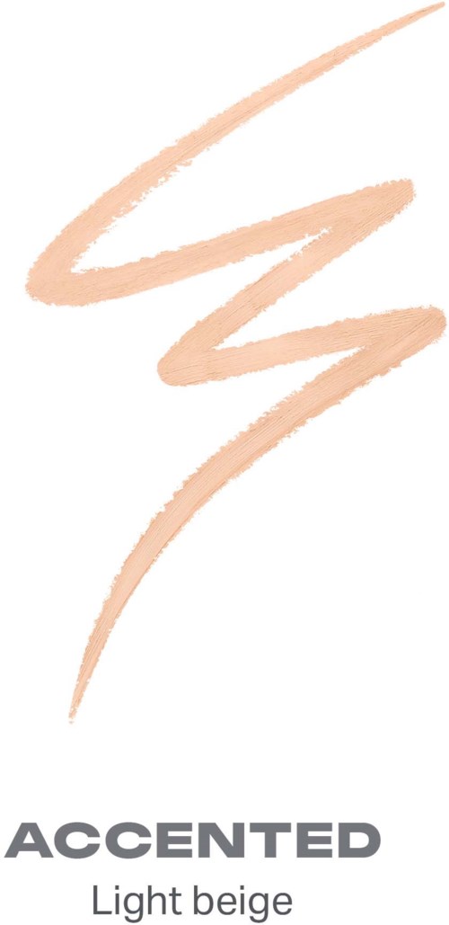 Lys beige makeup-nyanse i et zigzag-mønster med ordene accentuated og Light beige under.