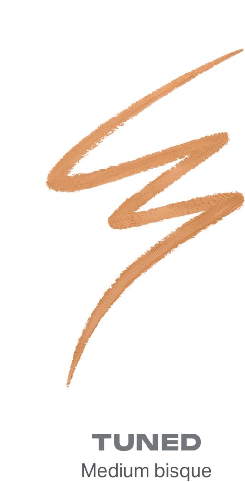 Kosmetikkhefte med beige fargeprøve og teksten TUNED Medium bisque.
