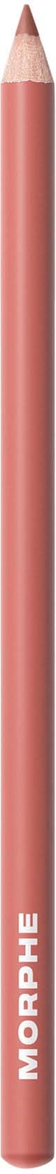 En rosa läppenningslimstift med texten Morphe på, står vertikalt.