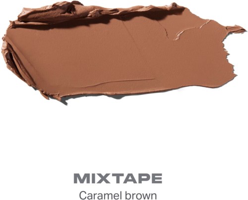En bit av karamellbrunt färg med grova, rivna kanter, märkt som en sorts sminkprodukt kallad mixtape.
