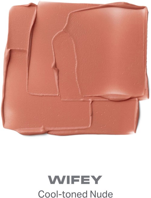 En fyrkantig bit av smink i rosa nyanser med slät, krämig konsistens och varumärket WIFY längst ner.