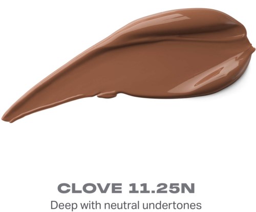 En prover av brunt läppstift som heter Clove 11.25N med en djup, neutral färg och slät konsistens.