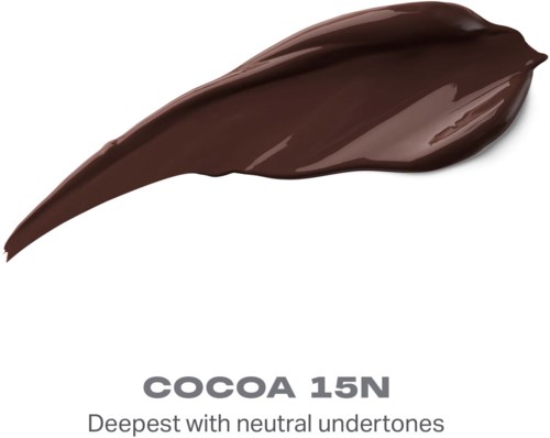 En slät, mörkbrun smet av choklad, märkt Cocoa 15N, med en kommentar om dess djupa, neutrala färgtoner.