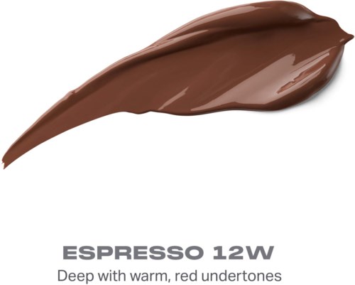 En stryk av brunt flytande med lätt glans, märkt som espresso 12W, djupt med varma röda undertoner.