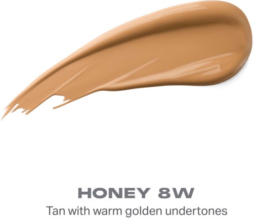 En swatch av makeup i brunt med guld undertoner märkt Honey 8W.