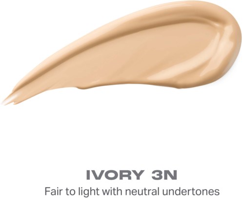 Ett beige foundationsprov med en slät textur, märkt som ivory 3N, passar för ljus till ljusare hudtoner.