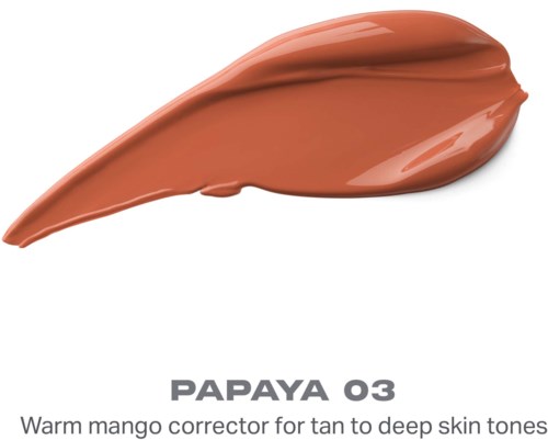 Ett streck av persikorfärgad kräm som heter PAPAYA 03 för hud, från varm mango till djupa nyanser.