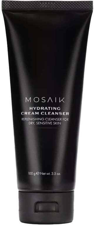 En svart tub märkt Mosaic Hydrating Cream Cleanser för torr och känslig hud, innehåller 100 gram.