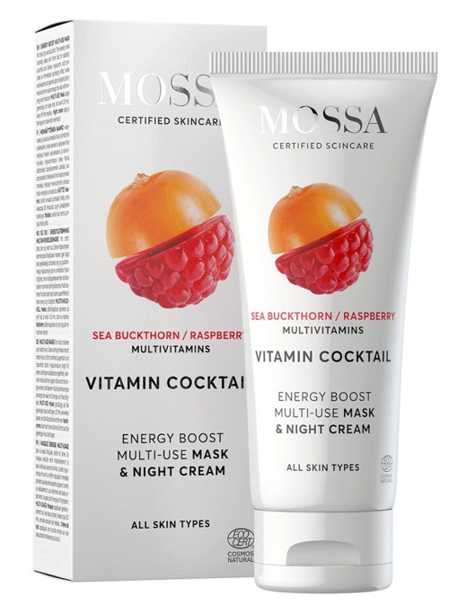 En hudvårdsprodukt kallad Mossa Vitamin Cocktail, innehåller hallon, apelsin och multivitaminer, avsedd för alla hudtyper.