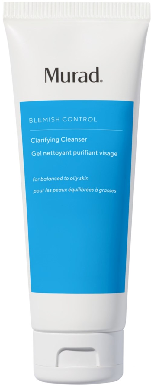 Valkoinen putki sinisellä tarralla, nimeltään Murad Blemish Control, Clarifying Cleanser rasvaiselle iholle.