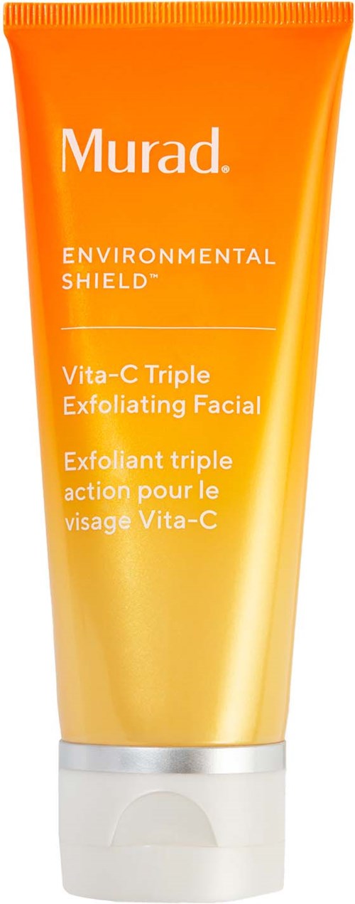 En tub med Murad Environmental Shield Vita-C Triple Exfoliating Facial i orange och gult.