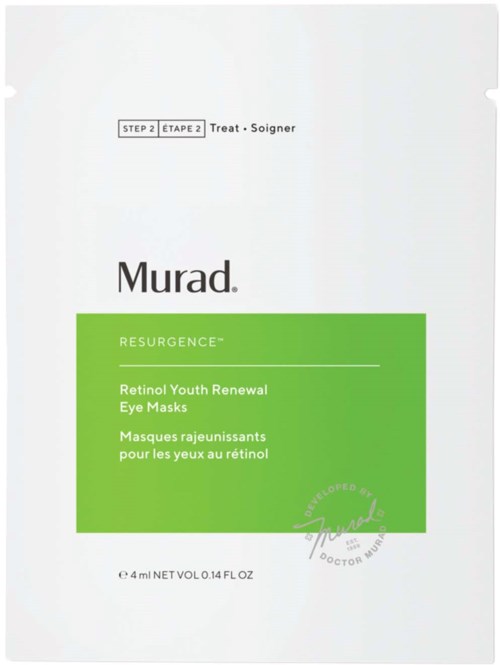 The image shows a skincare product packaging for Retinol Youth Renewal Eye Masks by Murad.