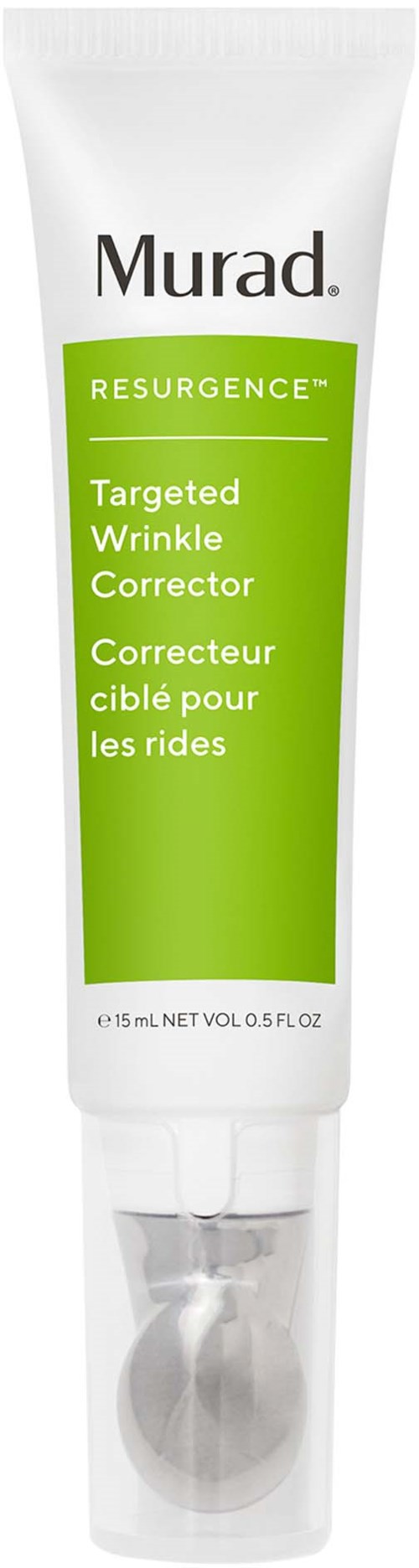 Eine weiße und grüne Tube mit der Aufschrift Murad Resurgence Targeted Wrinkle Corrector, 15 ml.