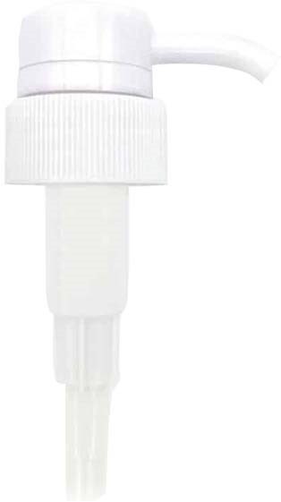 A white pump bottle with a long nozzle and a textured cap, likely for dispensing liquid soap or sanitizer.