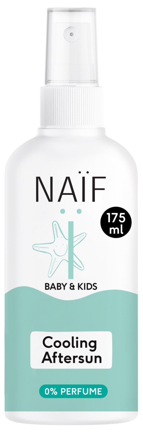 Kühlendes After-Sun-Spray für Babys und Kinder, 175 ml, ohne Duft, in weißer Flasche mit Spraykopf.