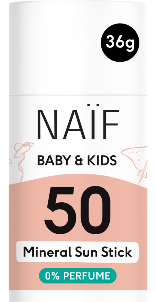 NAÏF Baby & Kids Mineral Sun Stick mit SPF 50, 36g, ohne Duftstoff, zum Sonnenschutz.