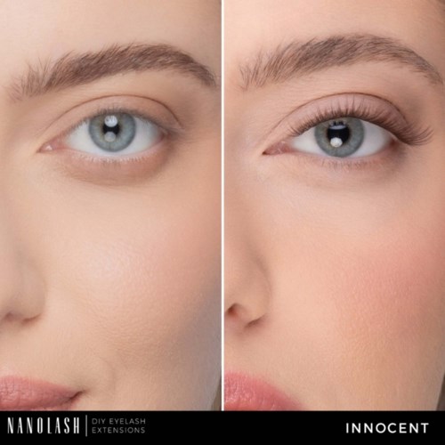 Före- och efterbilder av ögonmakeup med naturligt utseende, ögonskugga och ögonfransförlängning.