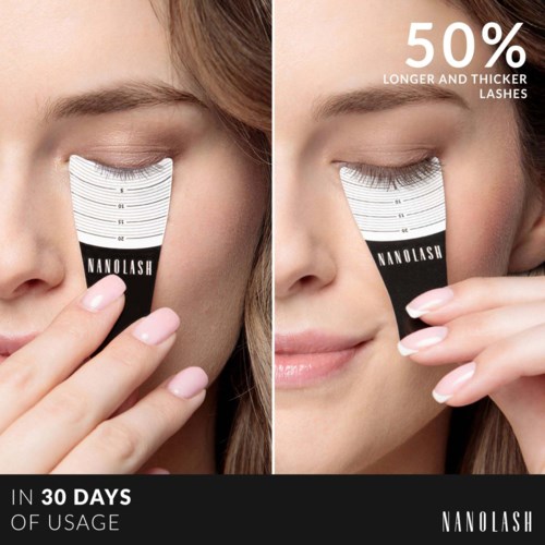 Een vrouw smeert wimperserum op om langere en dichtere wimpers te krijgen in 30 dagen.