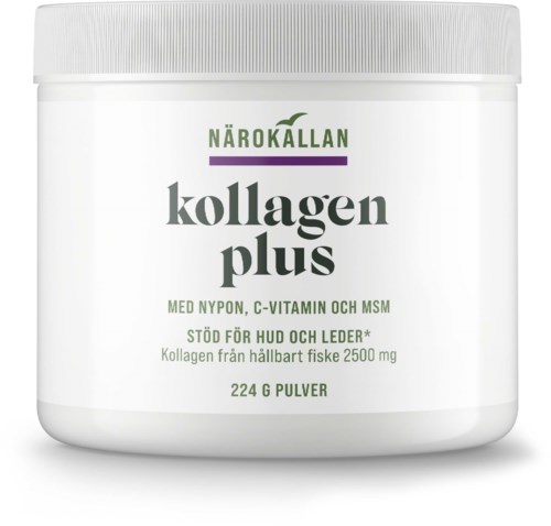 Detta är en behållare med Kollagen Plus pulvertillskott med kollagen, vitaminer och MSM för hud och ledstöd.