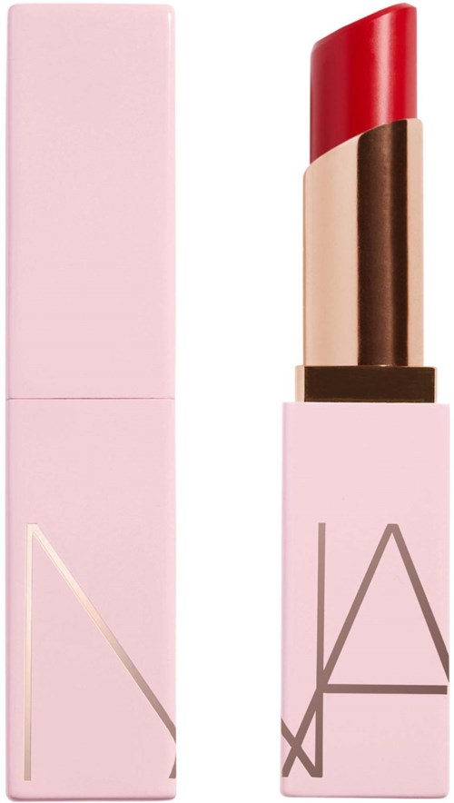 Pink lipstick in a pink case with NARS logo, showing the lipstick partially twisted up.