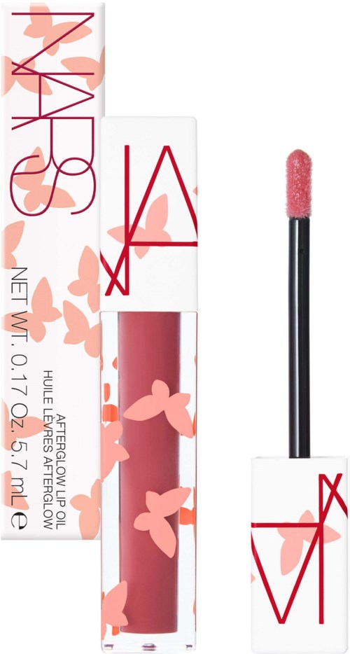 NARS lipstick with a butterfly design, in a white and pink color theme, includes a doe-foot applicator.