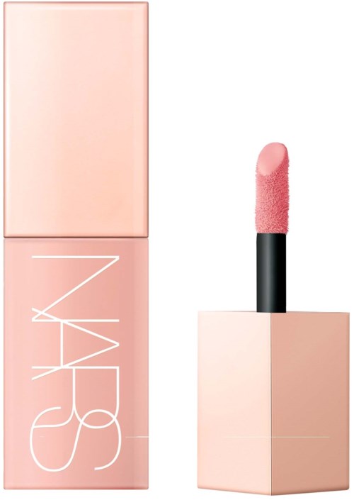 A pink NARS lip gloss with the applicator shown outside the tube.