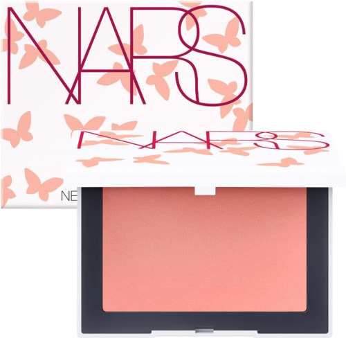 NARS logo with butterfly design; blush compact with pink-colored powder.
