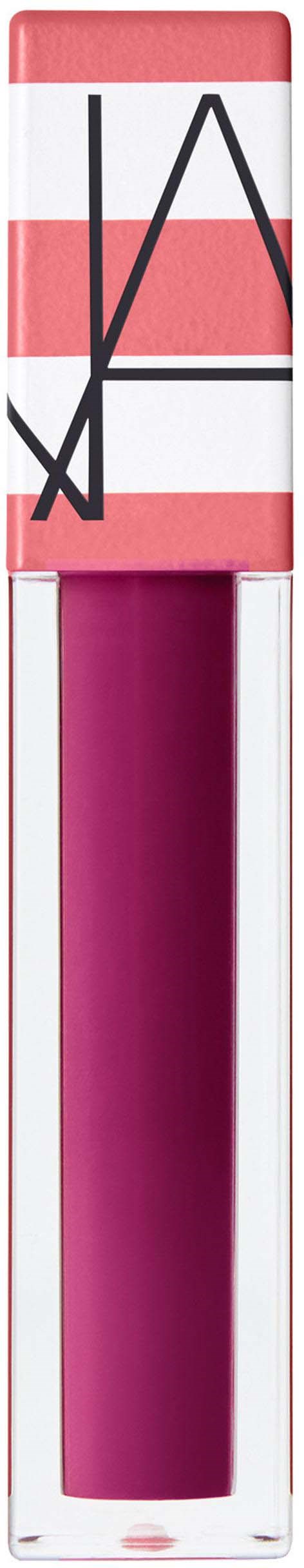 A lipstick with a pink color and a modern geometric logo on the case.