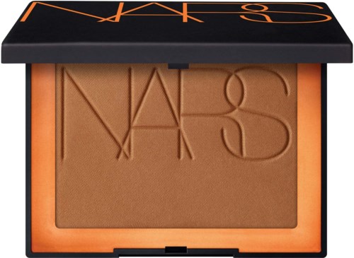 NARS logo embossed on a beige makeup compact with a black lid.